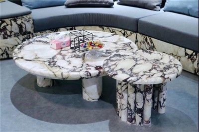 Кръгла маса за кафе от бял мрамор